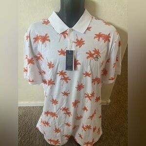 New Men’s Original Penguin PALMS PRINT Polo Bright White Size 2XL  Shirt